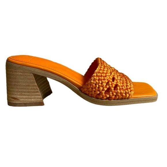 NEW Marc Fisher Jaxxon Square Toe Heeled Sandals Size 5.5 Orange Woven Strap - Picture 8 of 16